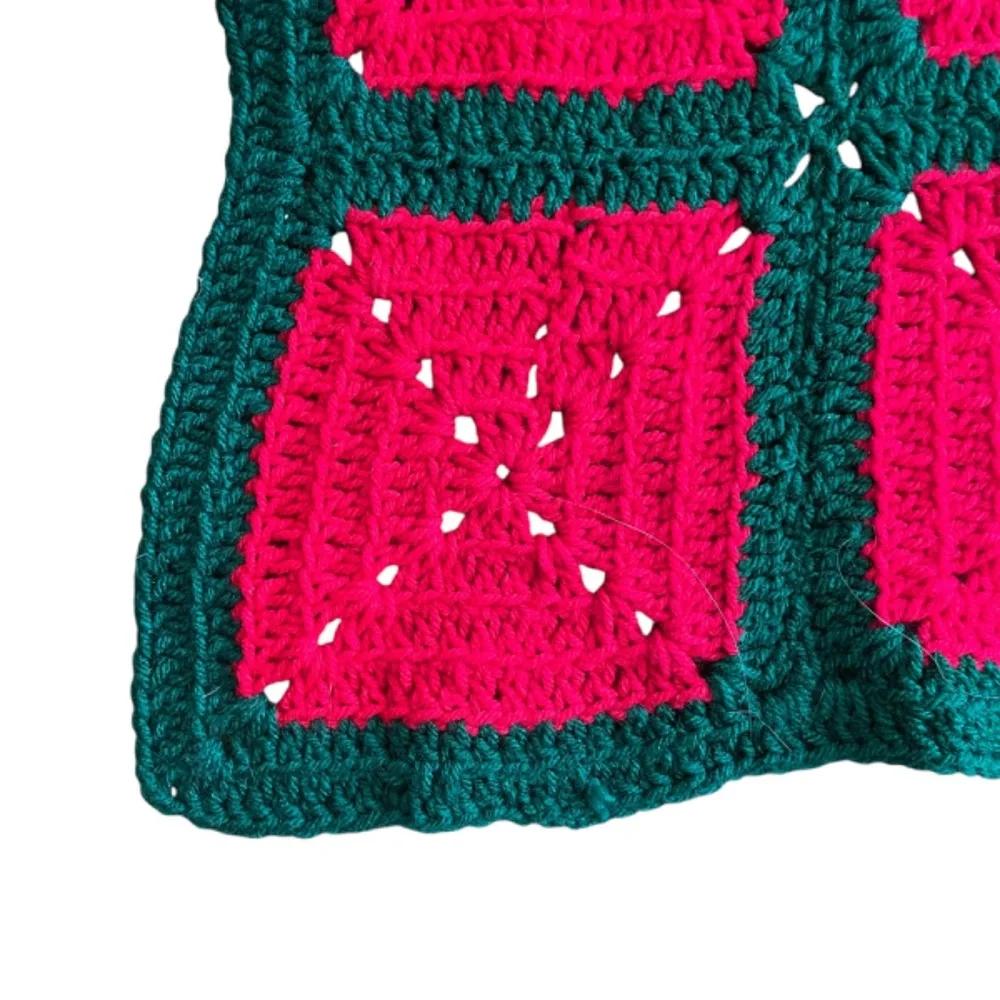 Vintage‎ Handmade Christmas Granny Square Crochet Afghan Throw Blanket 42